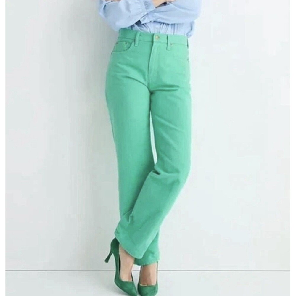 J. Crew Mid-Rise Slouchy Straight Green 100% Cotton Denim Jeans Pants Size 25